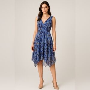 Simply Vera Vera Wang Floral Asymmetrical Hem Dress Blue Multicolor Size PXL